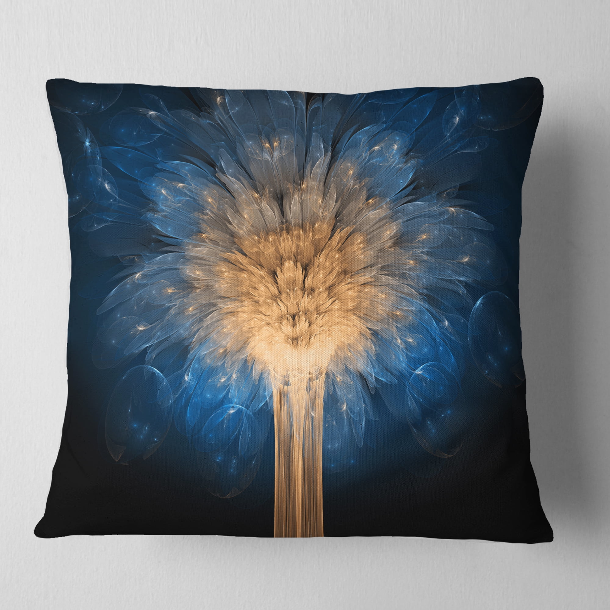 Designart Fractal 3D Blue Dragon Flower - Contemporary Throw Pillow - 18x18