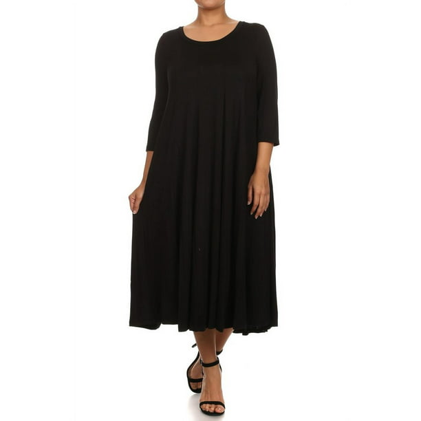 MOA Collection Plus Size Women's 3/4 Sleeves solid dress - Walmart.com