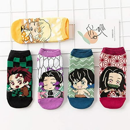 

5 Pairs of Anime Ghost Slayer Ankle Socks Casual Cotton Socks Anime Cartoon Pattern Ankle Socks Gifts for Women Men