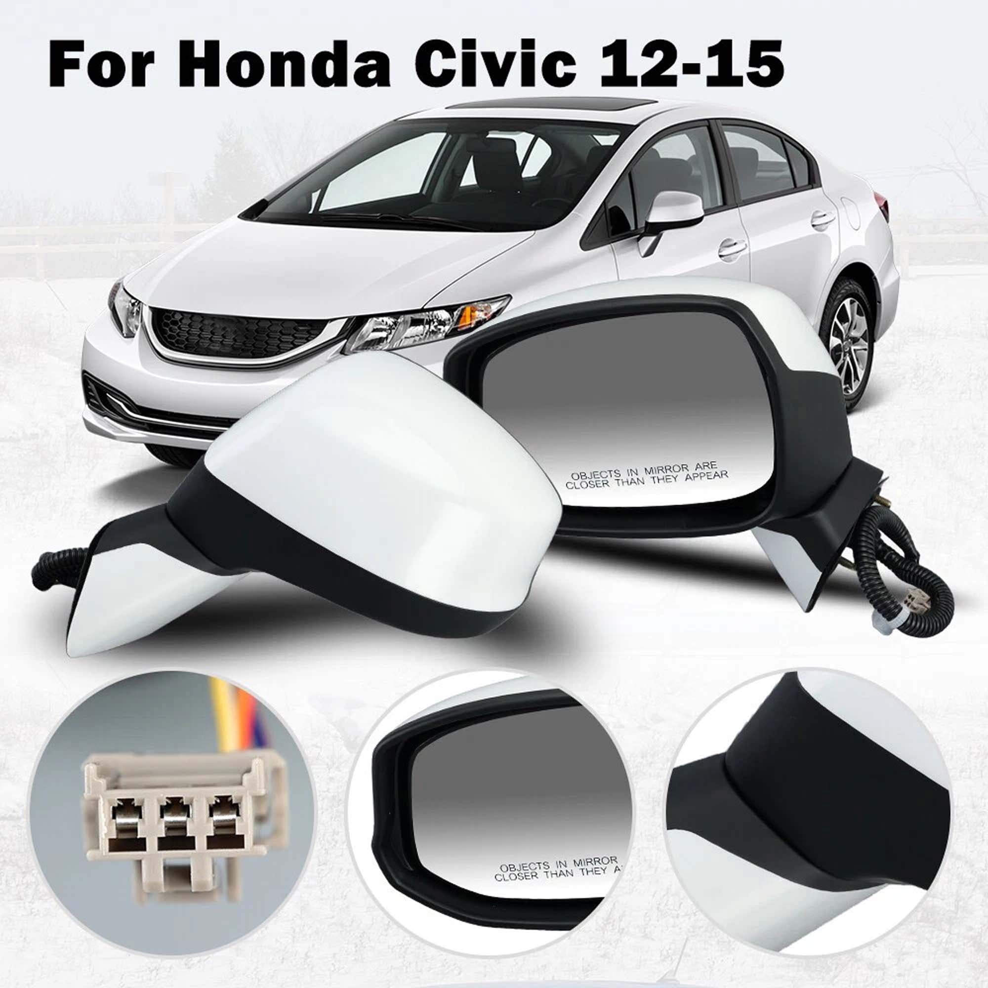 MZORANGE Left Driver 3Pin White Side Mirror Assembly For Honda Civic 2012 2013 2014 2015