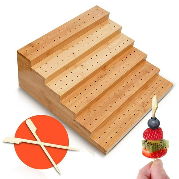 Callipe Bamboo Skewer Rack Display Stand 180-Hole Design 6 Layers Eco-Friendly Easy Assembly Appetizer Skewers Food Stand