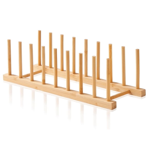 Bamboo Wooden Dish Rack Storage Organization, Kitchen Cabinet Organizer, Plate Rack Stand Pot Lid Holder Kitchen Cabinet Organizer, 9 Grids