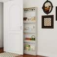 thumbnail image 2 of Behind The Door 69 Inch Tall Bookcase with 4 Shelves and 5 Hooks, Space-Saving Narrow Storage Cabinet for Living Room, Kids Room, Study, Kitchen, Hallway in Antique White Finish, 2 of 9