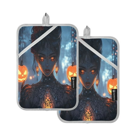 

Halloween Queen Square Insulation Pads 2 Piece Heat Resistant 338 Degrees F Oven Mitts for Kitchen Table BBQ Microwave and Other Cooking Occasions