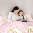 thumbnail image 4 of Castle Fairy Plaid Gold Letter M Full Size Comforter Sets 3 Pieces for Girls,Minimalism Checkered Bedding Sets,Pink Reversible, 4 of 6
