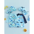 thumbnail image 3 of BemeyourBBs Toddler Baby Boys One Piece Swimsuit Rash Guard Set Infant Boys Bathing Suit Shark Turtle Print Long Sleeve Mock Neck Zipper Swimwear with Sun Hat 2 Pcs Summer Beachwear, 3 of 9