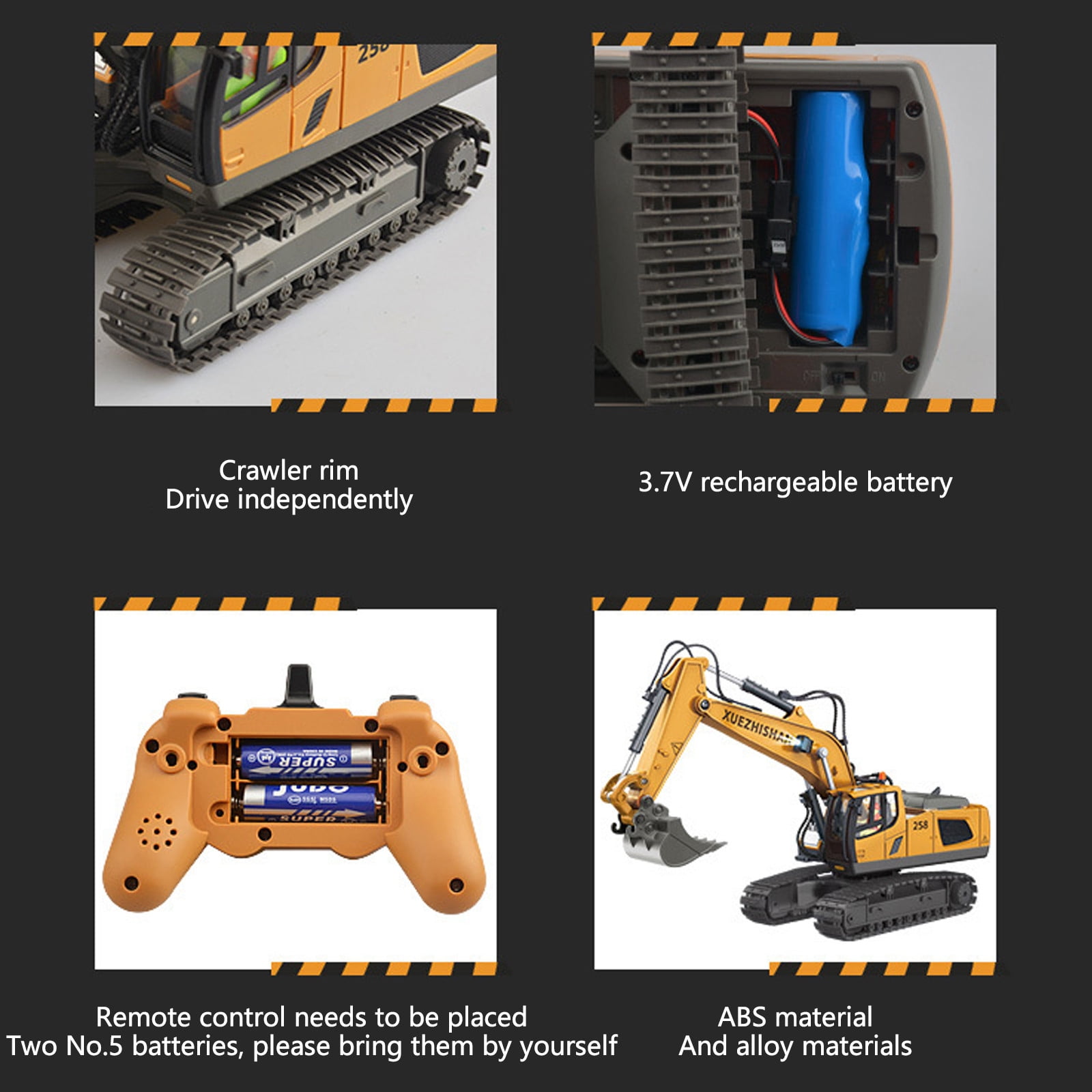 MeetYTOYS Christmas Remote Control Excavator RC Toy 1:20 RC Excavator Toy Alloy Construction Tractor,11 Channel Rechargeable RC Truck With Lights Sounds 2.4Ghz Transmitter