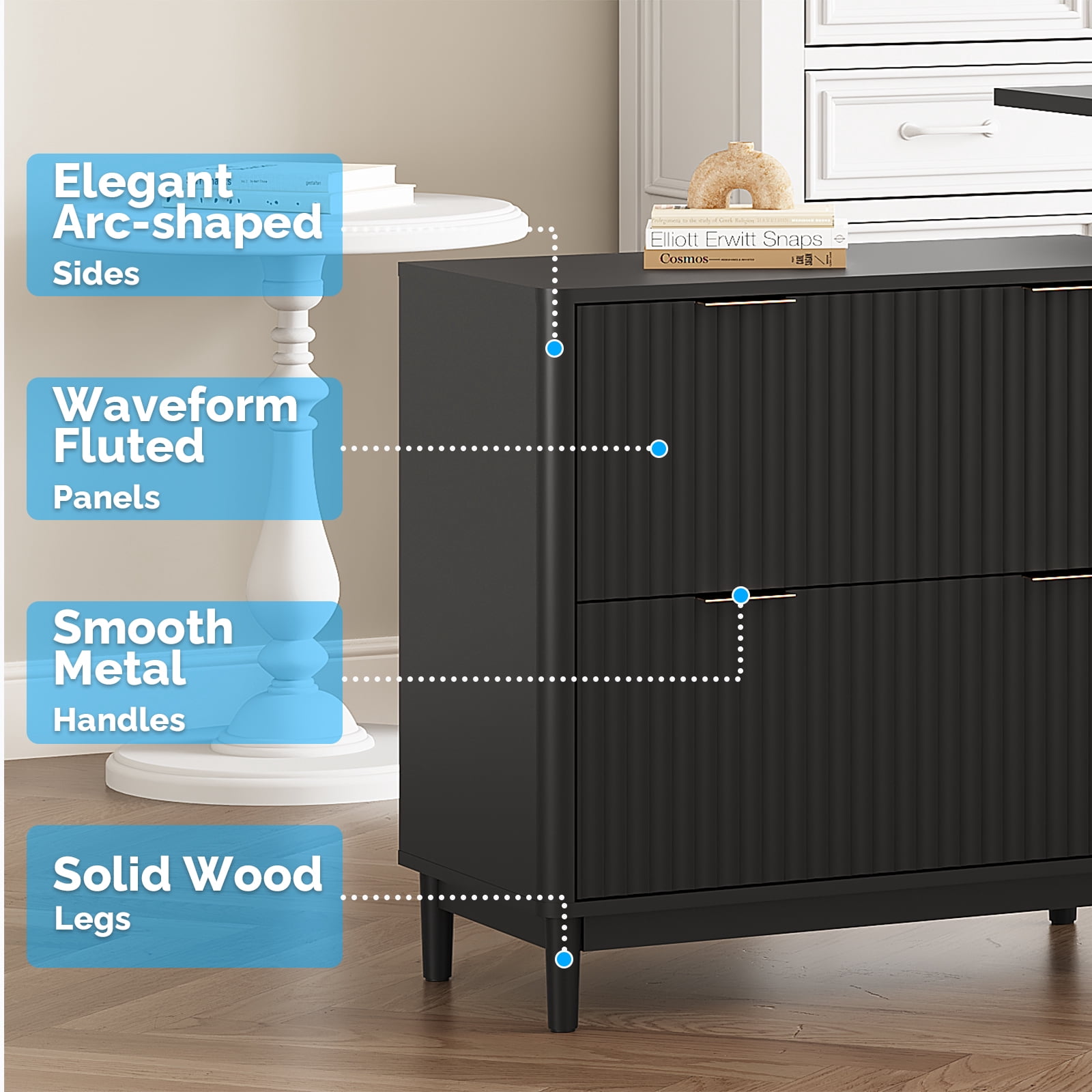 Ktaxon Wood 2-Drawer File Cabinet Office Filing Organizer for Home Office, Filing Cabinet Nightstand for Letter Legal A4 Size File Folder Storage, Black