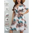 thumbnail image 3 of FlorCurve Plus Size Dresses for Women Short Sleeve Surplice V Neck Midi Dress A-Line Floral Print Summer Casual Beach Sundress, White 4XL, 3 of 7