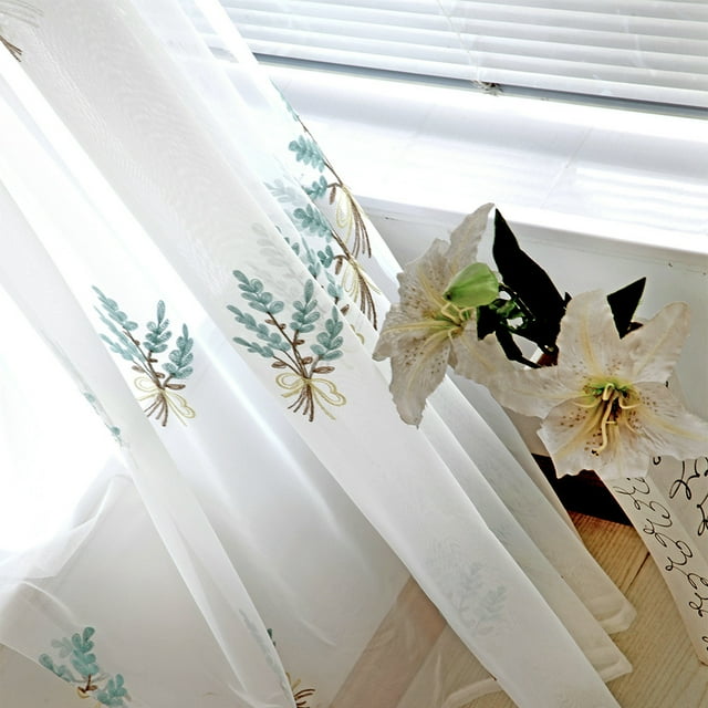 yulier Floral Rideau Transparent à Motif, Rideau en Tulle Brodé de Bouquet de Fleurs, Rideau de Style Moderne pour Salon Chambre Salle à Manger