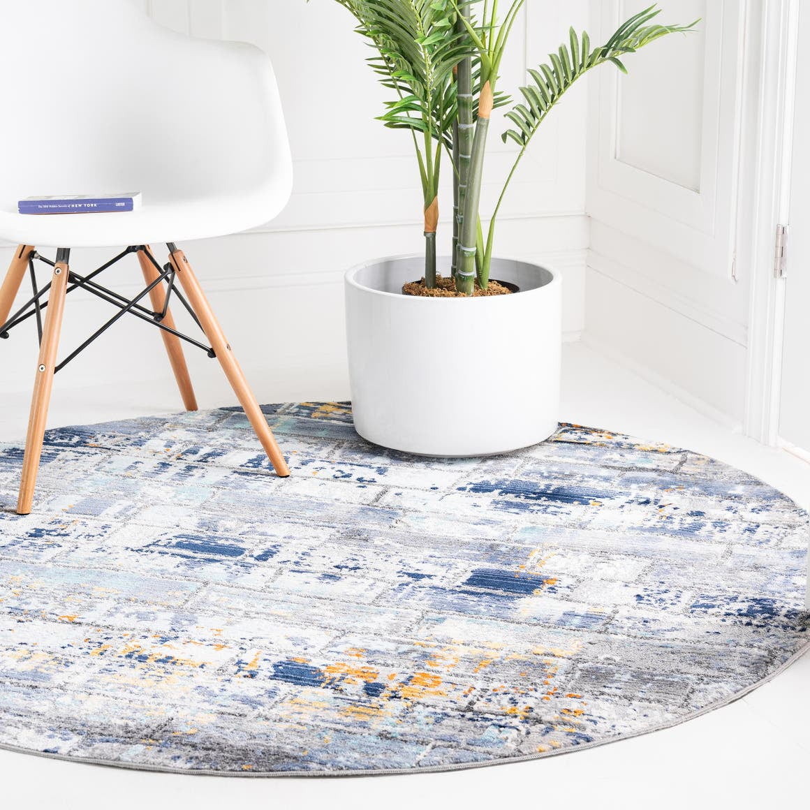 Rugs.com Malibu Collection Round Rug Dining Rooms 3 Ft Round Multi Low-Pile Rug Perfect for Kitchens 