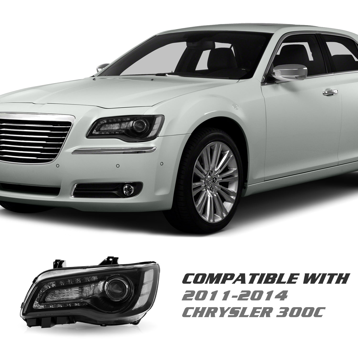 For 2011-2023 Chrysler 300 Headlights LED DRL Projector Black Clear Lens Headlamp LH+RH