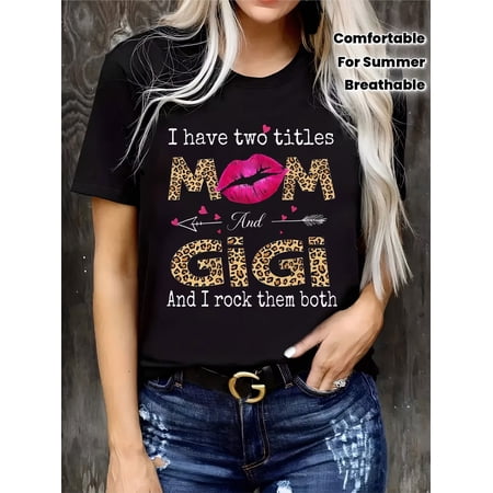 Womens I Have Two Titles Mom And Gigi T-Shirt Leopard Print Funny Grandmother Tee Retro Short Sleeve Crewneck Summer Top
