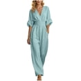 thumbnail image 2 of YanHoo Plus Size Jumpsuit for Women Half Sleeve V Neck Jumpsuits Wide Leg Pants Rompers with Pockets, 2 of 7