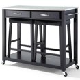 thumbnail image 3 of Crosley Stainless Steel Top Kitchen Cart with Saddle Stools in Black, 3 of 8