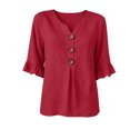 thumbnail image 7 of Women's Casual 3/4 Sleeve Button Blouse Solid Color Top Pullover, 7 of 7