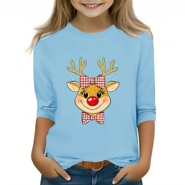 YUNAFFT Chemise Décontractée de Noël pour Garçons et Filles 3-12 Ans Manches Courtes/longues Col Rond Mélange Polyester-Spandex Extensible Confortable pour Tenue Festive de Vacances