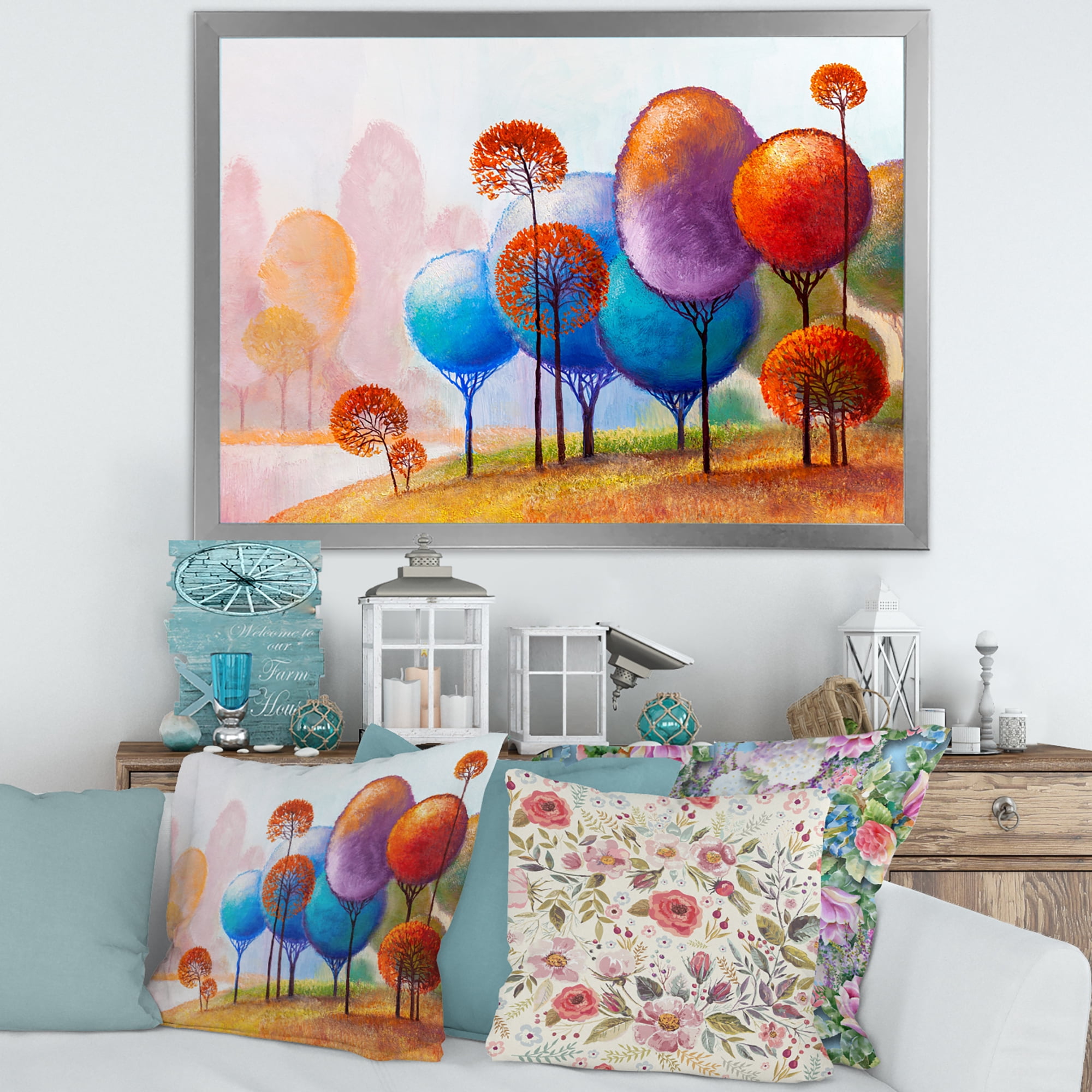 Designart 'Colourful Trees Abtract Impression III' Traditional Framed Art Print