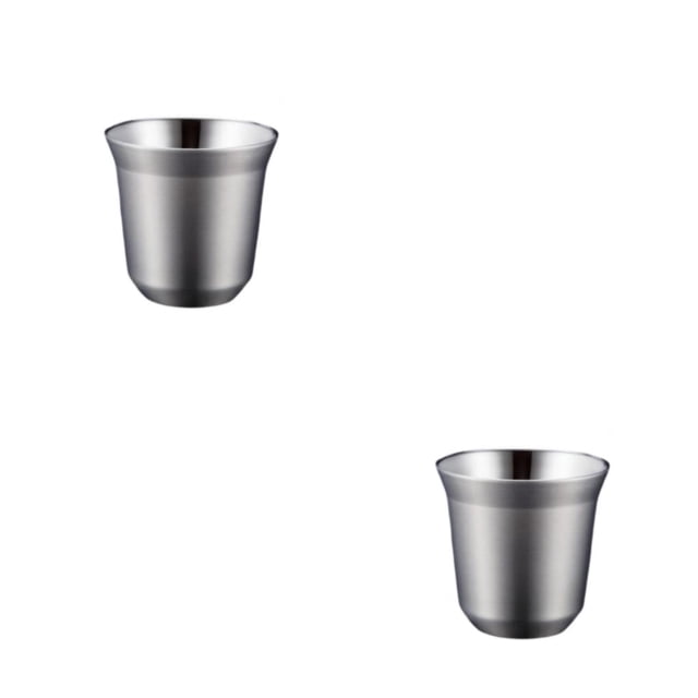 Naiovety Tazas de café Contenedor seguro de doble pared 80ML Pequeña capacidad Anillo para beber té Aislamiento de la boca Taza Dormitorio Plata 2piezas