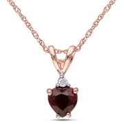 Miabella Women's 1/2 Carat T.G.W. Heart-Shape Garnet and Round-Cut Diamond Accent 10kt Rose Gold Heart Pendant with Chain