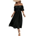 thumbnail image 3 of Innerwin Robes Maxi Couleur Unie Femmes Robe d'Été de Plage Robe de Soirée Manches Courtes Robe Longue Ample Noire TG, 3 of 6