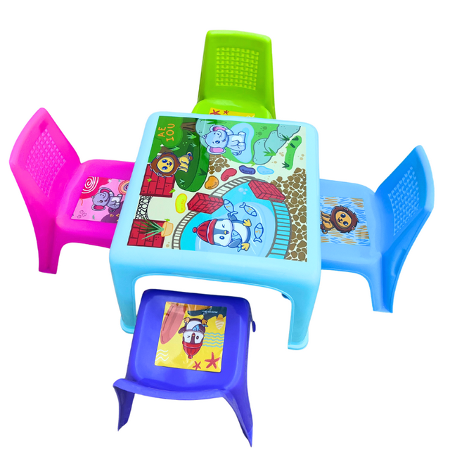 Comedor Infantil Azul Promeyco con 4 Sillas y Mesa de Plástico Resistente