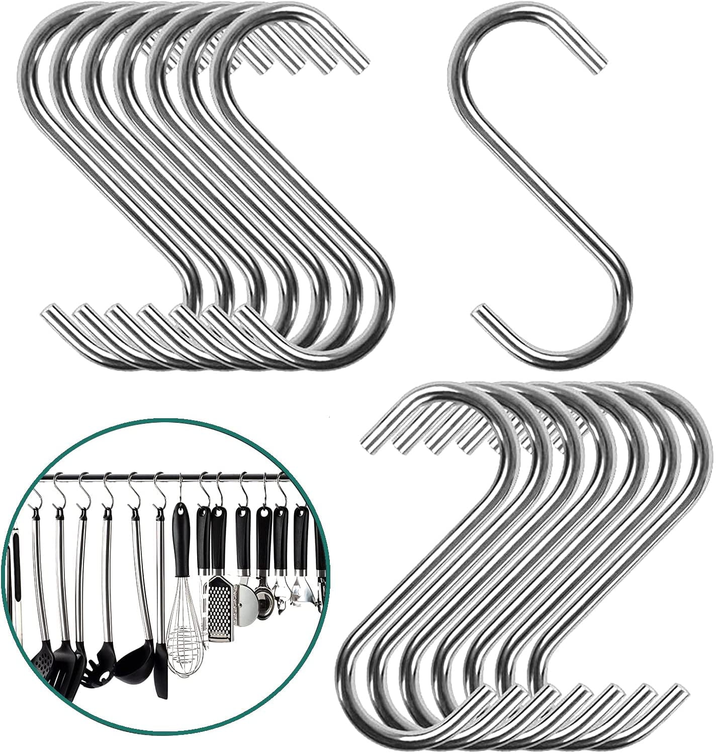 Evob 20 Pack 3.4 S Shaped Hooks Stainless Steel Metal Hangers Hanging  Hooks for Kitchen, Work Shop, Bathroom, Garden