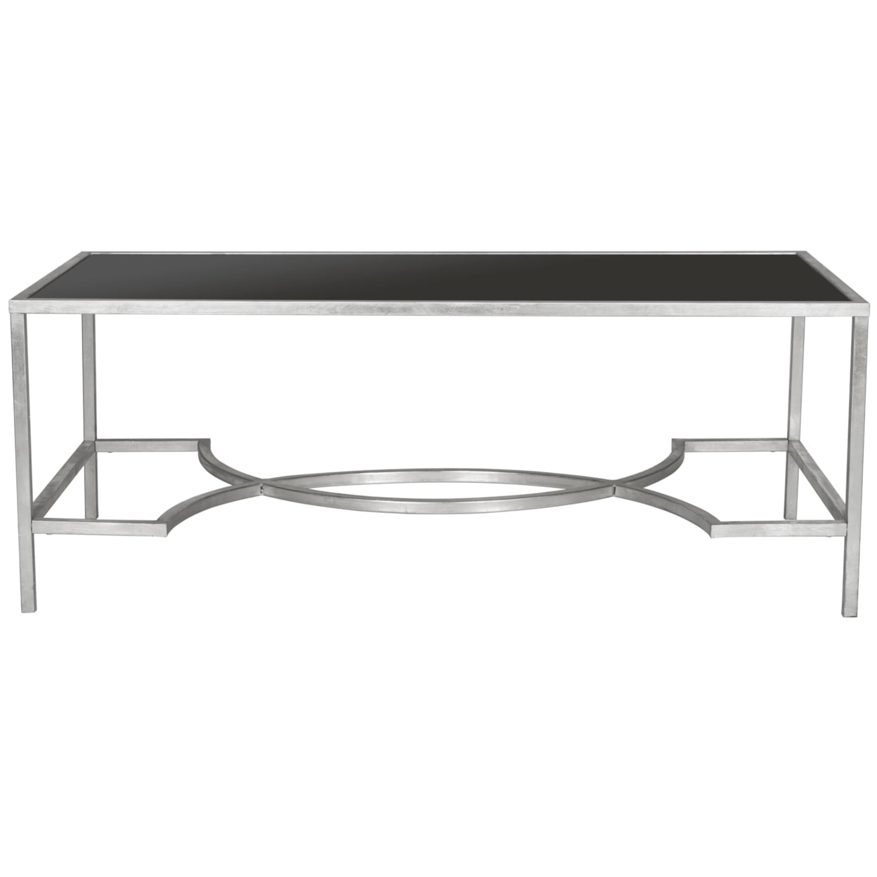 SAFAVIEH Inga 48" Width Coffee Table w/Tempered Glass, Silver/Black