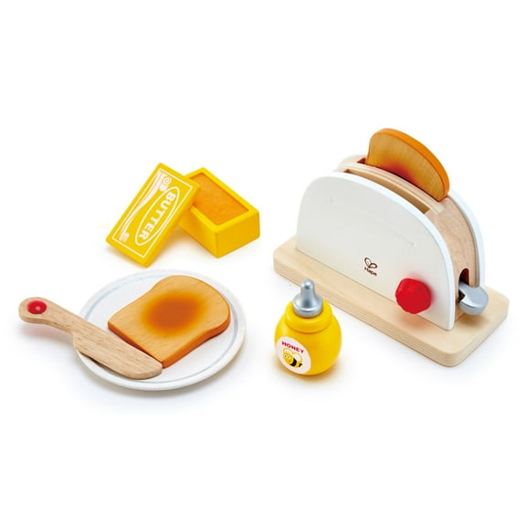 Hape Pop-Up Toaster Set, Kid's Wooden Toy Kitchen Accessory Playset, 7 Pieces