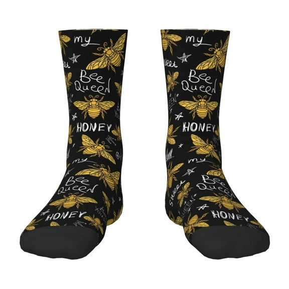 Honeii Hohey Bee Golden Embroidery Print Children's Colorful Socks,Unisex Kids and Toddlers' Cushioned Sock,Kids Athletic Crew Socks,for Everyday Wear and Sports