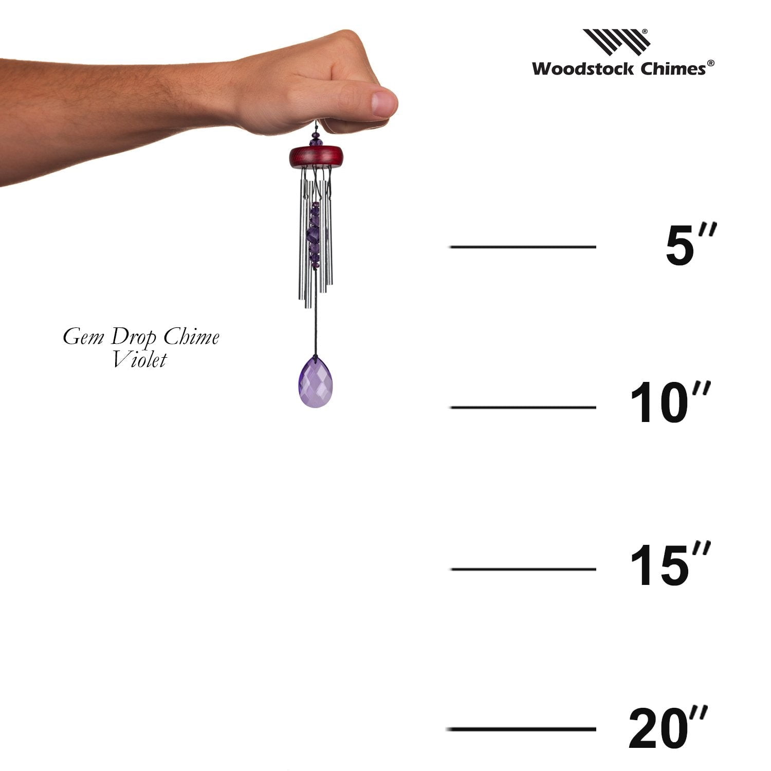 Woodstock Windchimes Gem Drop Chimes Violet, Wind Chimes For Outside, Wind Chimes For Garden, Patio, and Outdoor Décor, 10"L