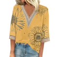 thumbnail image 2 of Gold Women's Short Sleeve T-shirt, Women'S V Neck Lace Edge Gradient Print Loose Seven Quarter Sleeve T Shirt,Women's Short sleeve T-shirt L, 2 of 6