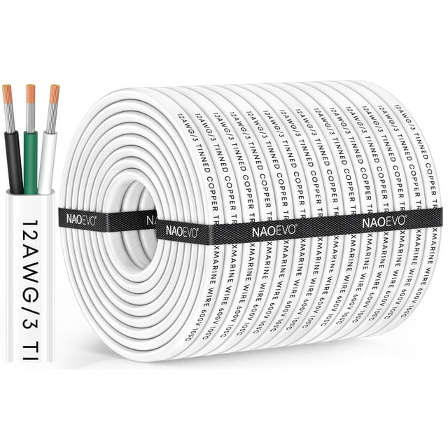 Marine Wire NAOEVO, calibre 12, 12/3, triplex, 12 AWG, 200 pies