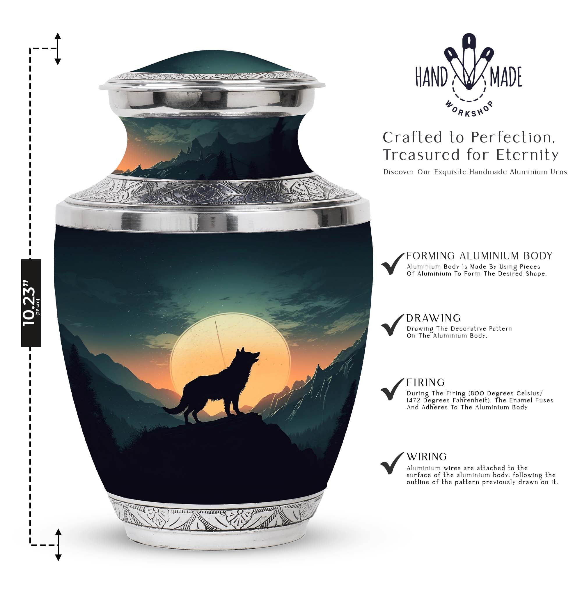 wolf-howling-moon-night-sky Noble Large Outdoor Urn for Human Ashes - Majestic Rest - Durable Tribute Funeral Urns For Human Ashes - Memorial Urns 10 Inch