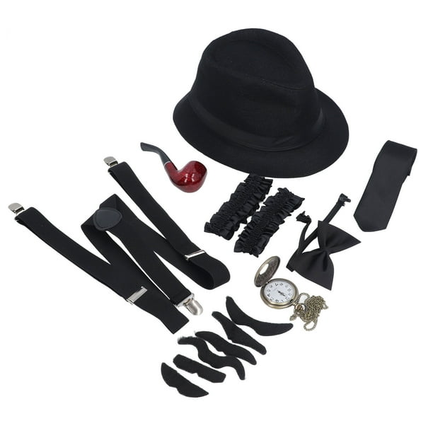 Conjunto De Disfraz De Anciano De Los Años 20, Kit De Vestir De Gángster Con Sombrero, Tirantes, Reloj, Pipa, Pajarita, Gafas, Para Fiestas De Baile Retro Para Niños
