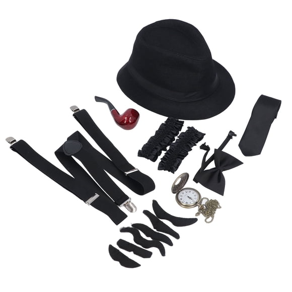 Conjunto De Disfraz De Anciano De Los Años 20, Kit De Vestir De Gángster Con Sombrero, Tirantes, Reloj, Pipa, Pajarita, Gafas, Para Fiestas De Baile Retro Para Niños