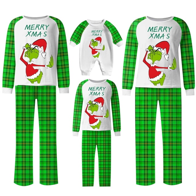 Pijamas navideños a juego Grinch - TKing Fashion 2024 Nuevos conjuntos de pijamas navideños familiares a juego Grinch, pijamas navideños navideños para parejas, adultos y niños, 6 Meses