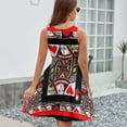 thumbnail image 6 of CASINO RED QUEEN OF HEARTS PATTERN RED-BLACK ART Dress Fashion Beach Long Dresses Female Party Printed Sundress, 6 of 7