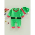 thumbnail image 2 of Gureui Newborn Baby Girl Boy Romper, Long Sleeve Christmas Casual Fall Spring Long Jumpsuit + Green Hat, 2 of 9