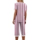thumbnail image 4 of Qucoqpe - Conjuntos de pijama cómodos para mujer, con cuello en V y manga corta, pantalones anchos con estampado de rayas, estilo capri holgado, 4 of 5