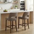 thumbnail image 2 of VKNOW 26" Upholstered Counter Height Bar Stools Set of 2, Wood Legs with Footrest, Cutout Back for Kitchen Island, Dining Room, Home Bar,Brown, 2 of 9