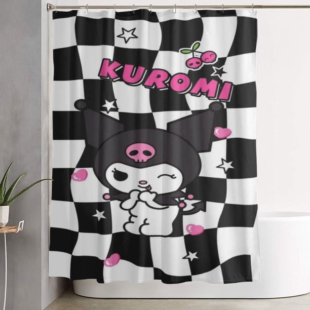 Cortina de ducha Kuromi con diseño de dibujos animados, cortinas de ducha para baño con 12 ganchos, impermeable, lavable, poliéster, juego de decoración para el baño, 60 x 72 pulgadas, hierro