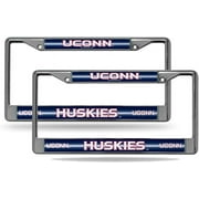 UCONN Huskies NCAA Sparkly Glitter Bling Look Chrome (2) License Plate Frame Set - Connecticut