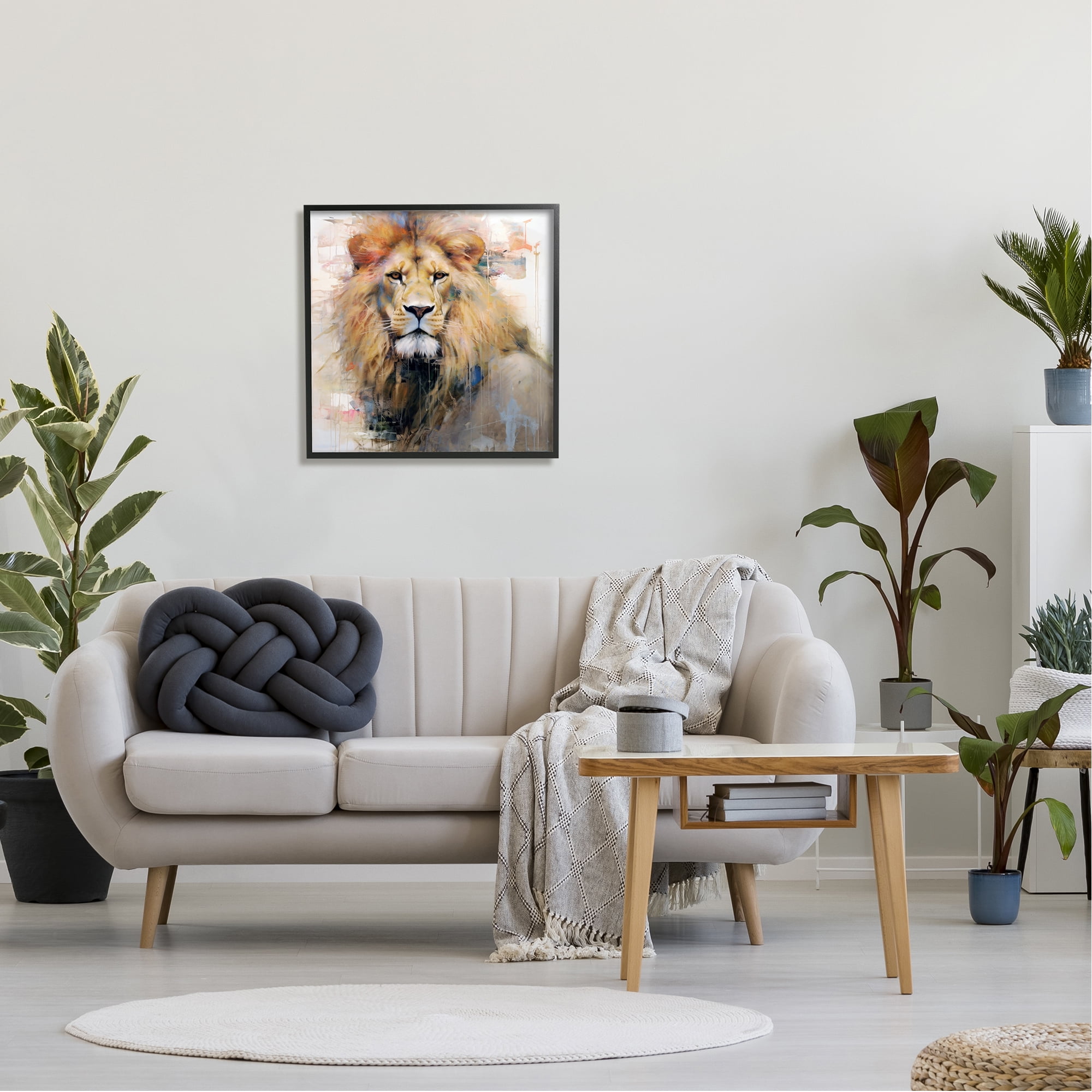 Stupell Industries Modern Lion Portrait Animals & Insects Painting Black Framed Art Print Wall Art, 24 x 24