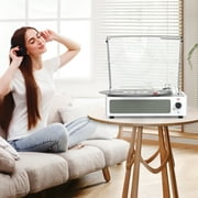 RetroAudio Record Player Turntable Bluetooth Vinyl Record Player Wireless Audio Turntable,Silver White