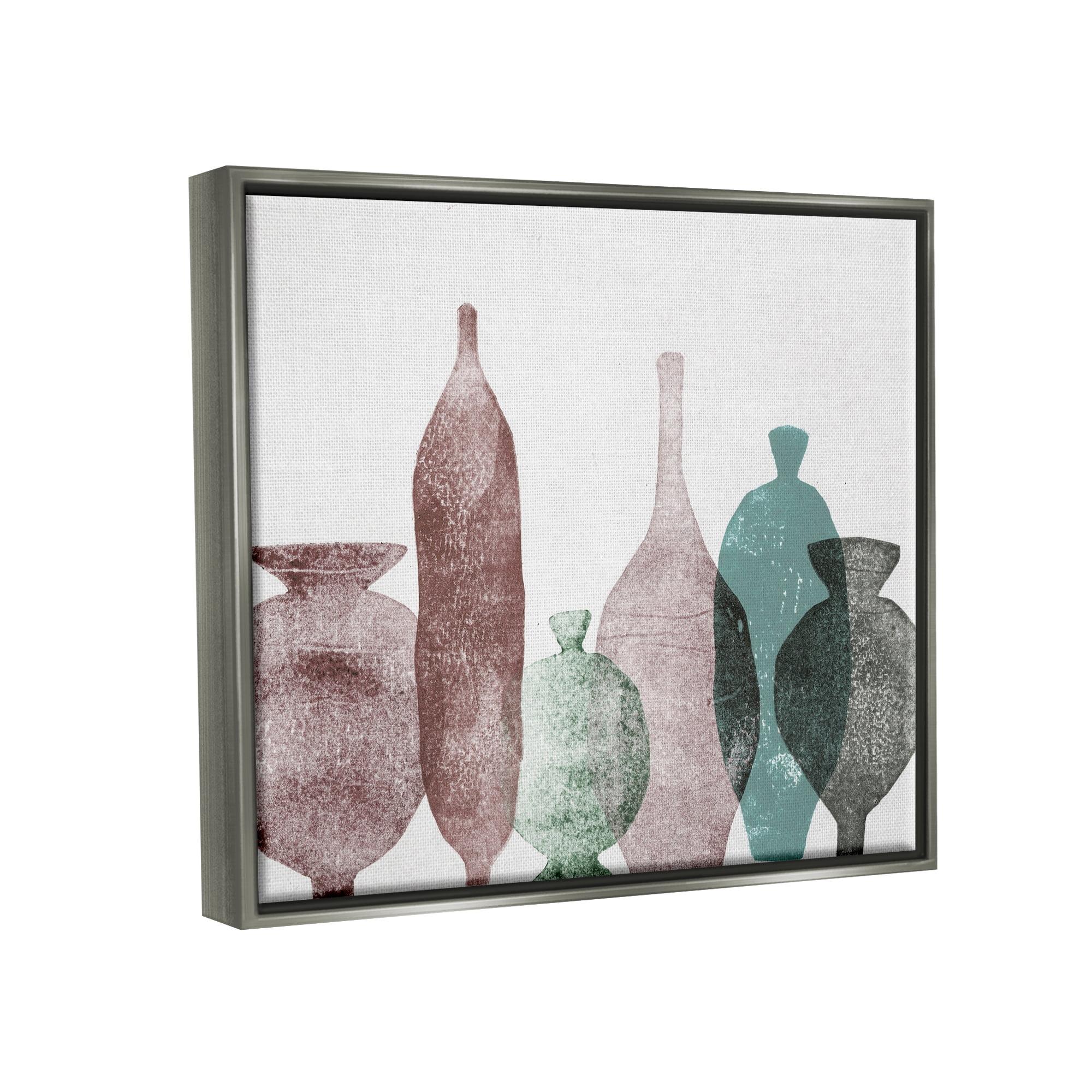 Stupell Industries Neutral Brown & Green Vases Abstract Painting Gray Floater Framed Art Print Wall Art