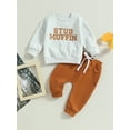 thumbnail image 2 of Wassery Toddler Boys 2PCS Fall Pants Sets Long Sleeve Crew Neck Letter Print Sweatshirt Drawstring Pants 6M 12M 18M 2T 3T Infant Baby Boys Track Clothes, 2 of 8