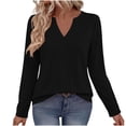 thumbnail image 3 of Xaqiouau Women's V-Neck Long Sleeve T-Shirt Solid Color Relaxed Fit Basic Top Stretch Casual Base Layer Shirt Spring Fall Everyday Wear Versatile Staple Black XL, 3 of 7