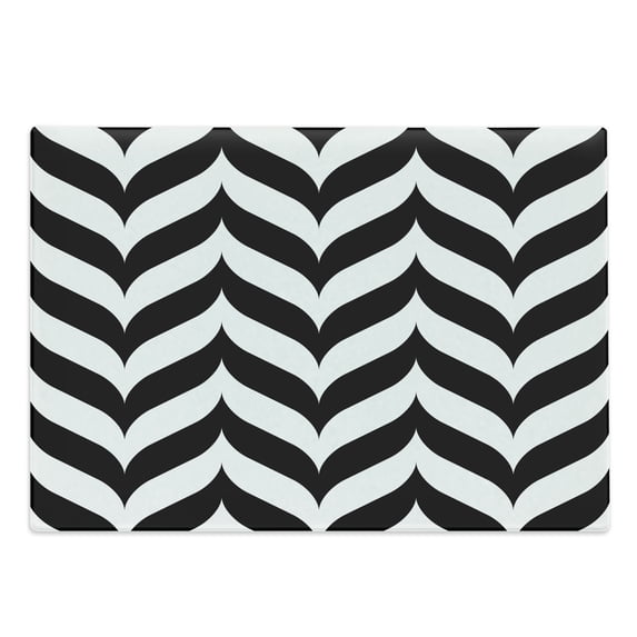 Modern Cutting Board, Minimalist Colors Chevron Pattern with Simplistic Retro Effects, Decorative Tempered Glass Cutting and Serving Board, Large Size, Black White, by Ambesonne