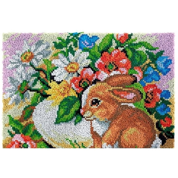 Latch Hook Rug Kits for Adults ,Rabbit Flowers rug making kit for adults,Latch Hook Rug Kit for Adults Crocheting Carpet Rug Yarn Sofa Cushion Mat Tapestry DIY Carpet Arts Crafts